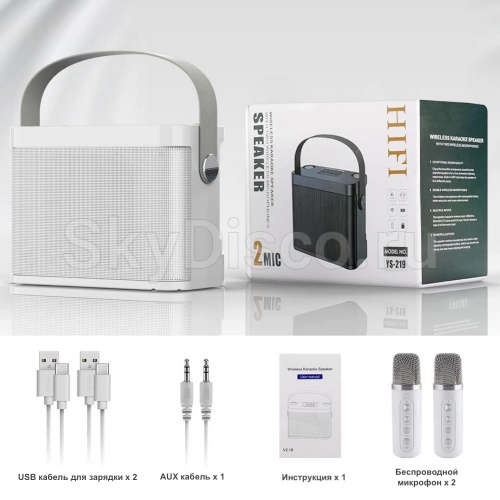 Портативная караоке колонка с микрофонами SkyDisco YS-219 WHITE фото 4